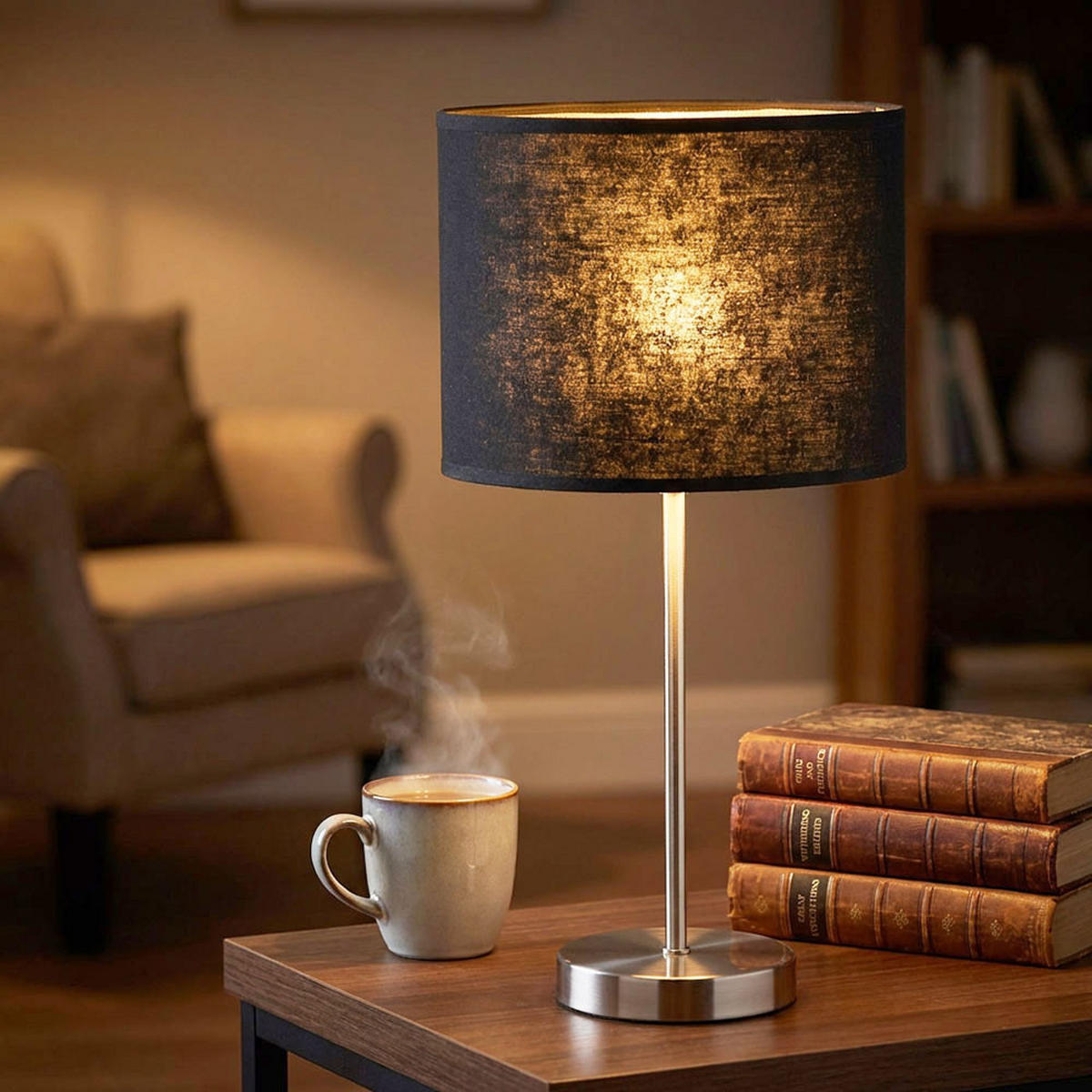 TISCHLEUCHTE AMY Stoff Schwarz Metall - Schwarz, Metall (26/26/50cm) - Globo Lighting