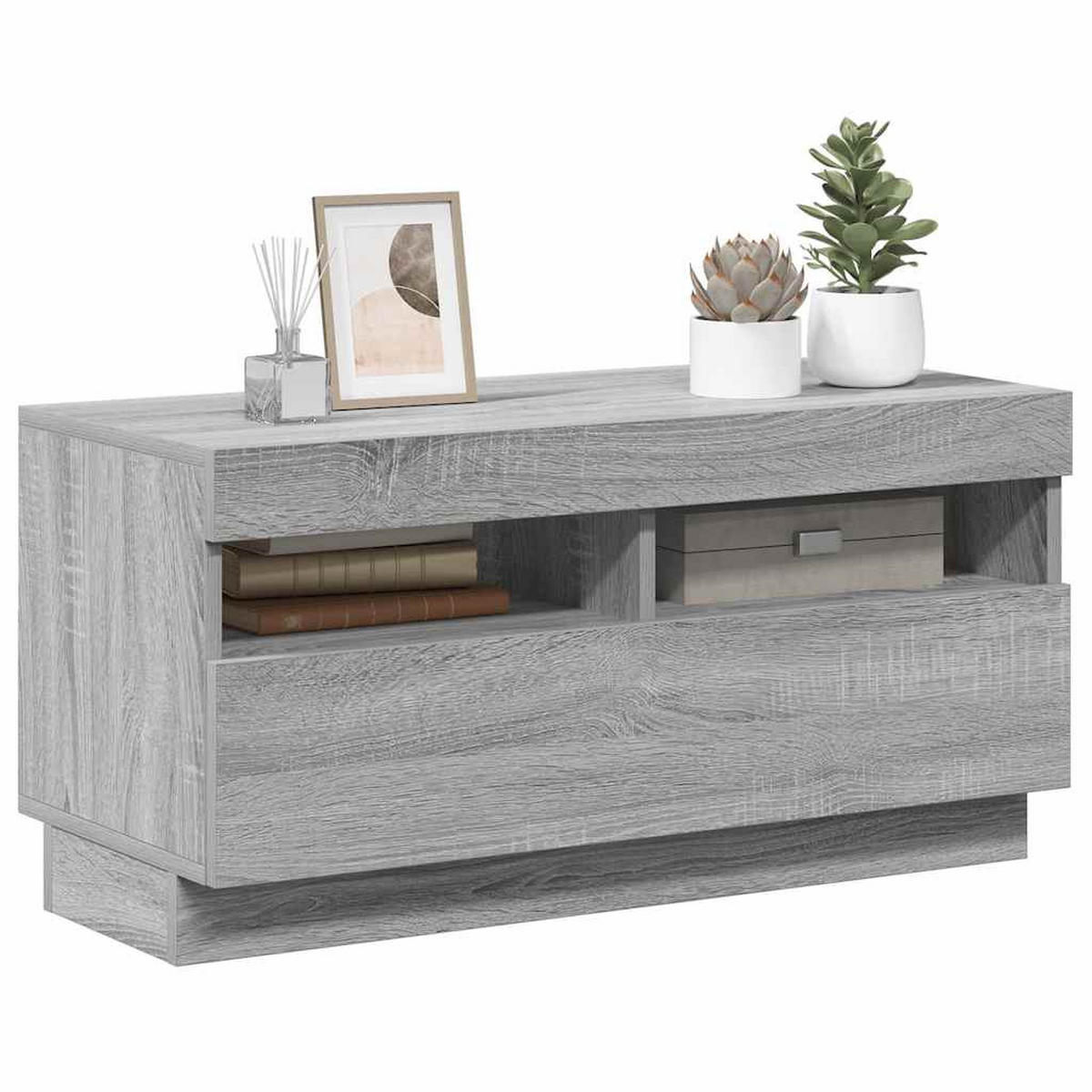 LOWBOARD mit Led-Leuchten 80/35/40 cm aus Holzwerkstoff in Grau Sonoma Dekor - Silbereichenfarben, Holz (80/40/35cm) - vidaXL