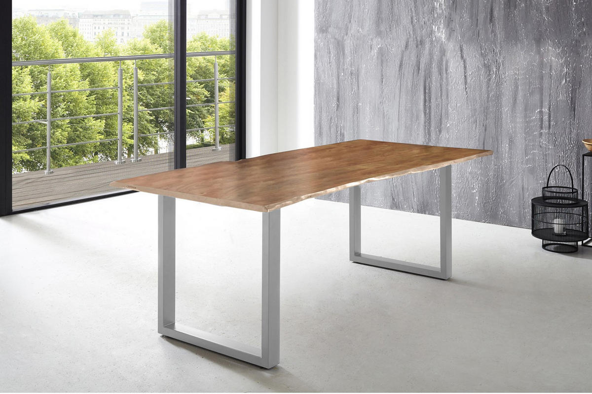ESSTISCH LUBIN - Beige/Silberfarben, Holz/Metall (100/240/77cm) - SAM