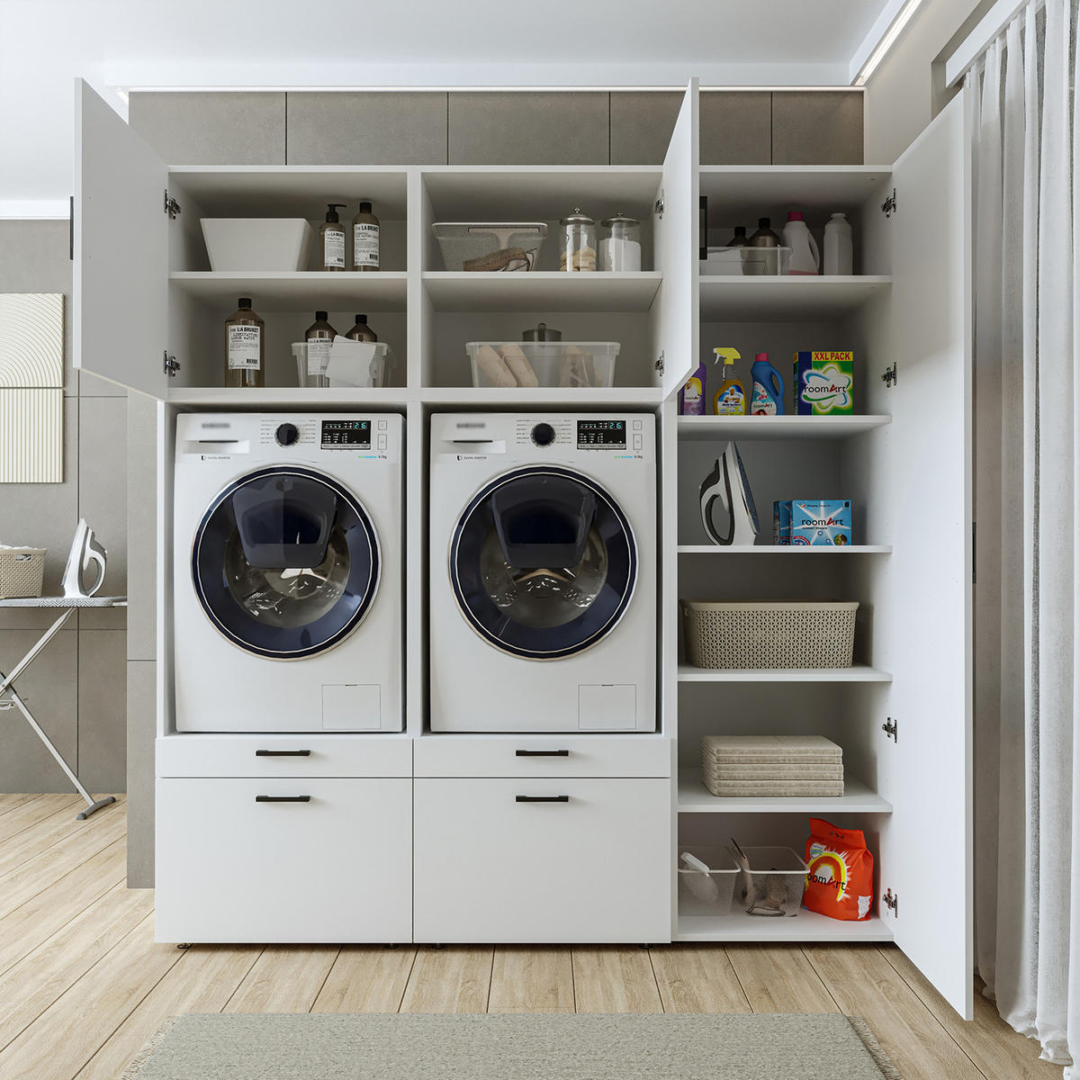 WASCHMASCHINENSCHRANK Serie 2 194cm Breit, 205cm Hoch - Weiß, Holzwerkstoff (194/205/67cm)