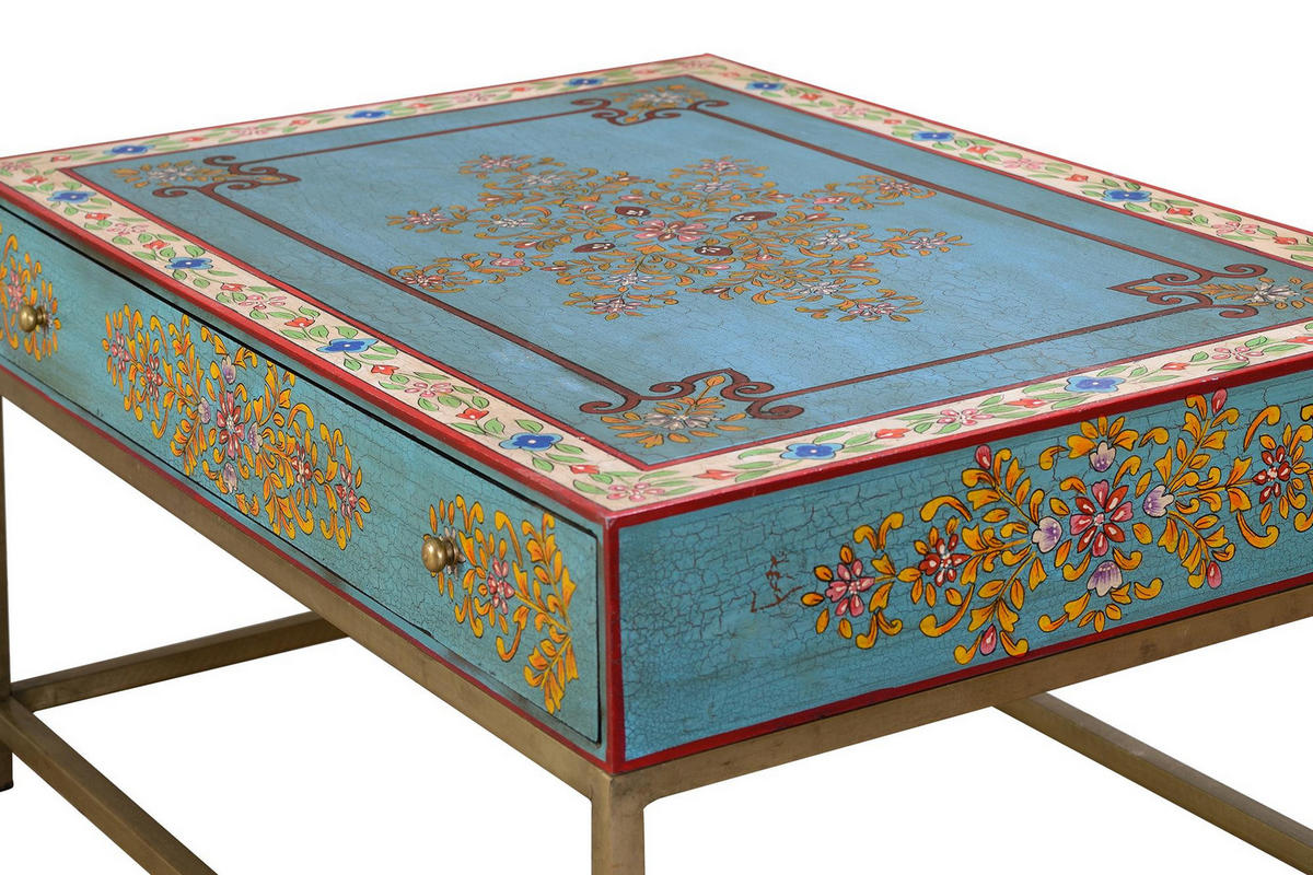 COUCHTISCH aus Mangoholz und Eisen - Goldfarben, Metall (90/60/46cm) - Giner y Colomer