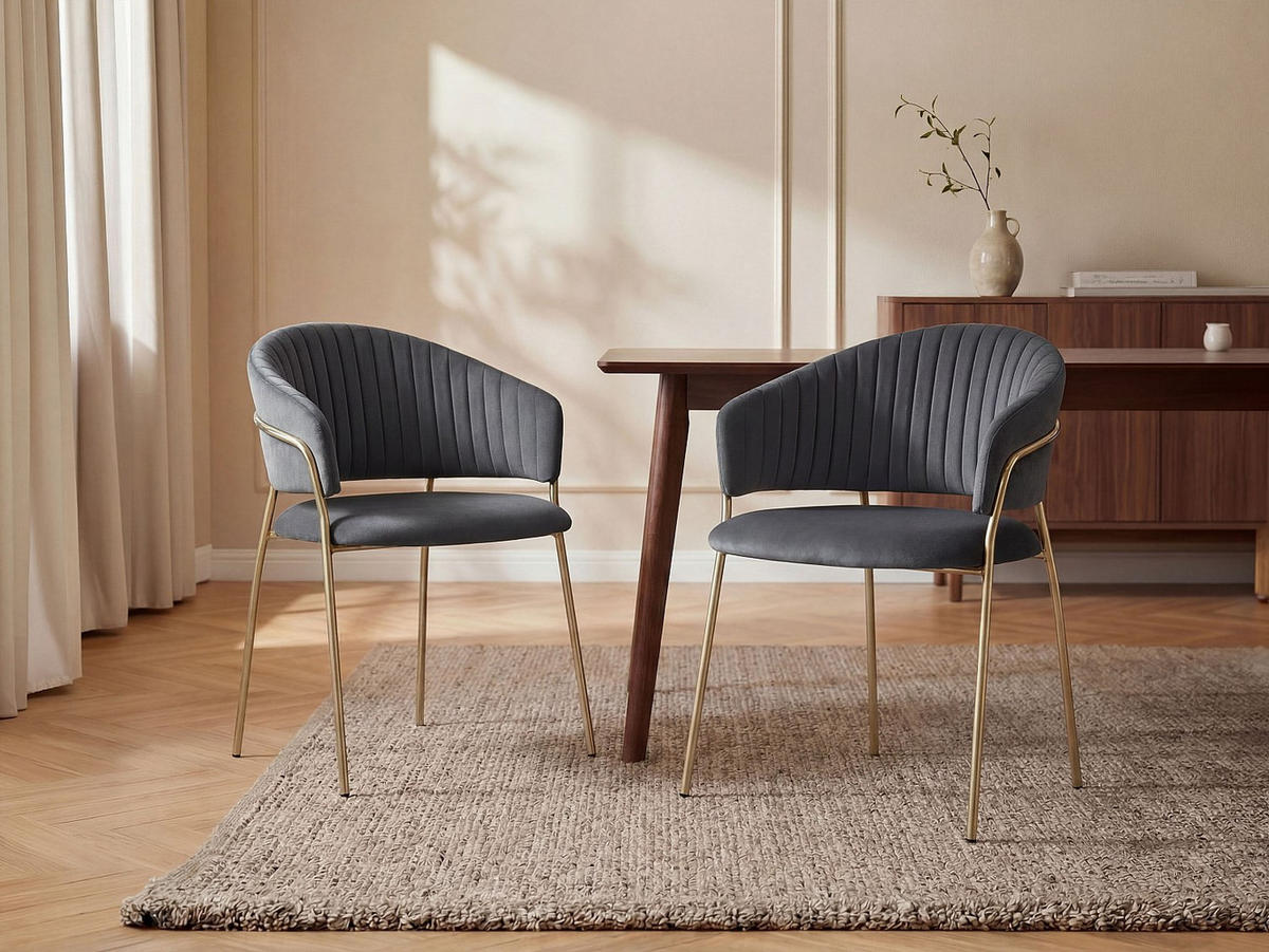 STUHL - 55 cm x 55 cm - Samt, Stoff - Grau - MADOLIA - Grau, Textil (55/81/55cm) - Vente-Unique