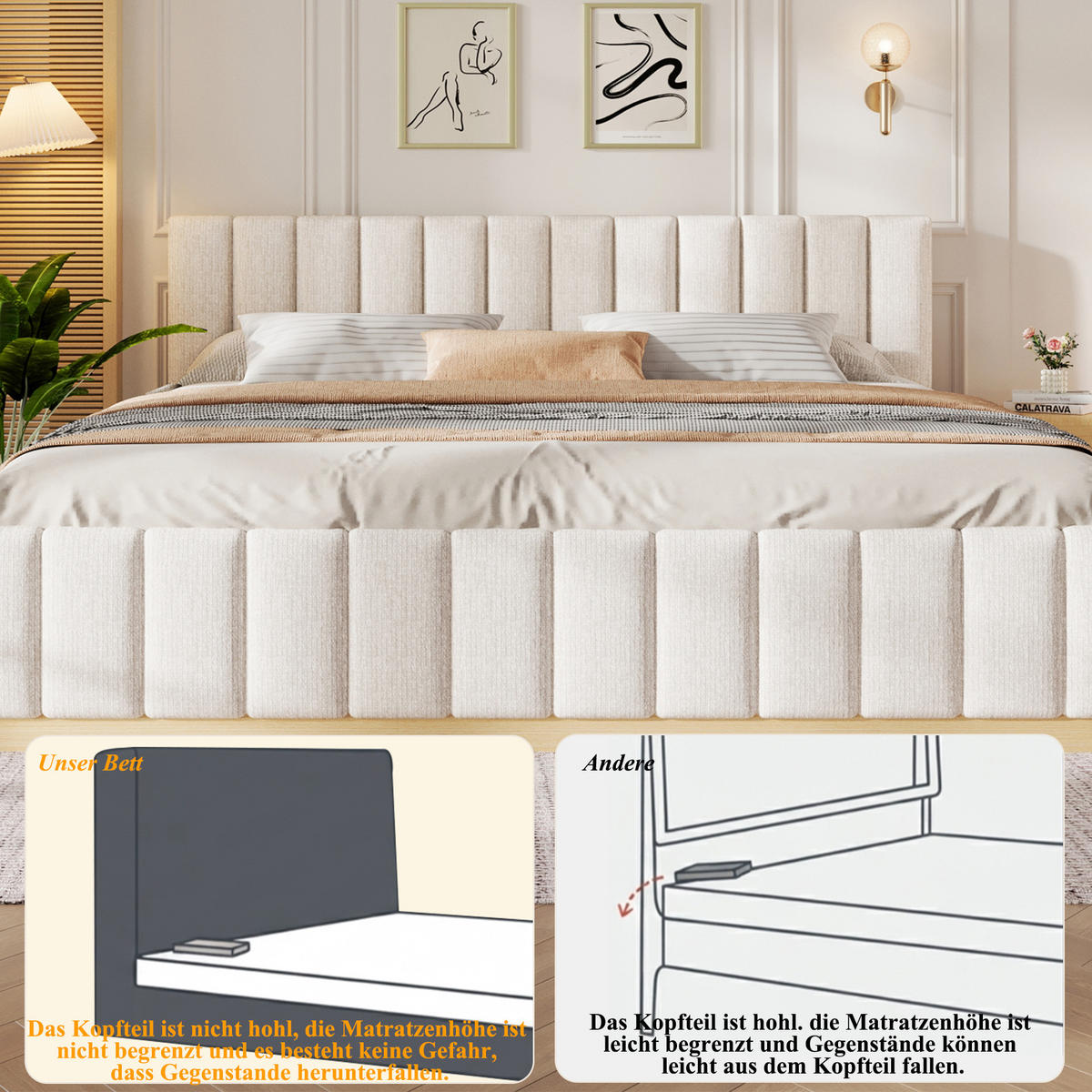 POLSTERBETT 180x200cm Lattenrost Chenille Beige - Beige, Holzwerkstoff (180/200cm) - FLIEKS