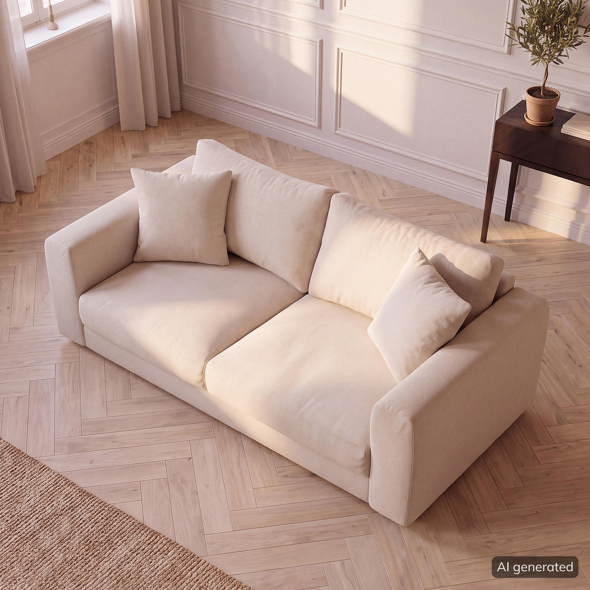 2,5-SITZER SOFA - Beige/Schwarz, Holz/Kunststoff (182/79/106cm) - home24