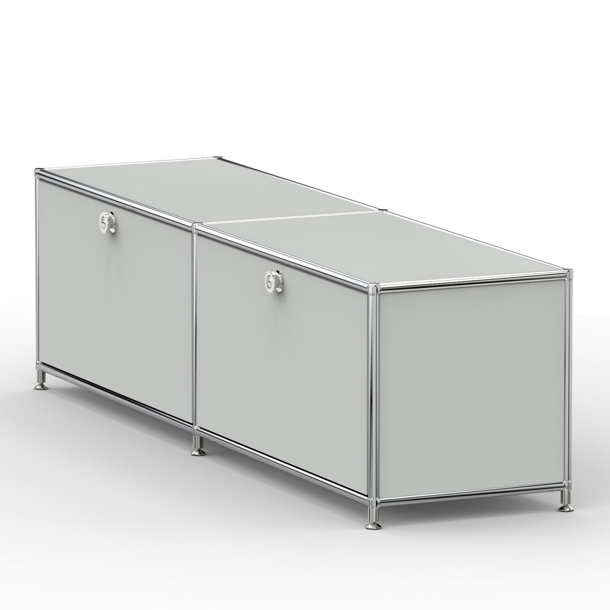 TV Board mit 2 Klappen & Schloss, Breite 152 cm, Lichtgrau - Chromfarben/Silberfarben, Metall (40/43/152.2cm) - Versee