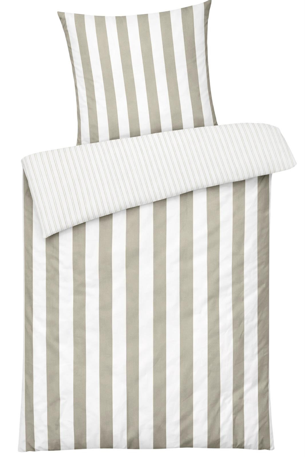 WENDE-BETTWÄSCHE Mako Perkal 200x200 cm aus 100% Baumwolle mit Reißverschluss, 3 teilig Bettbezug Streifen 200 x 200 - Taupe - Braun, Textil (200/200cm) - Carpe Sonno