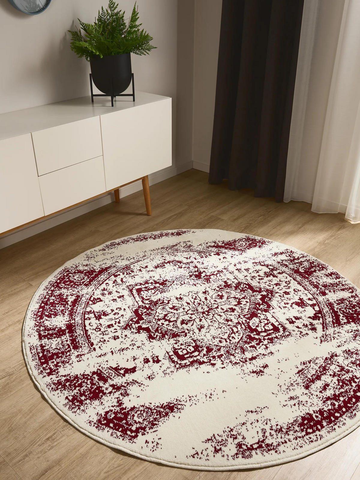 VINTAGE-TEPPICH Suki ø 160 cm rund - Rot/Creme, Kunststoff (160/160cm) - benuta