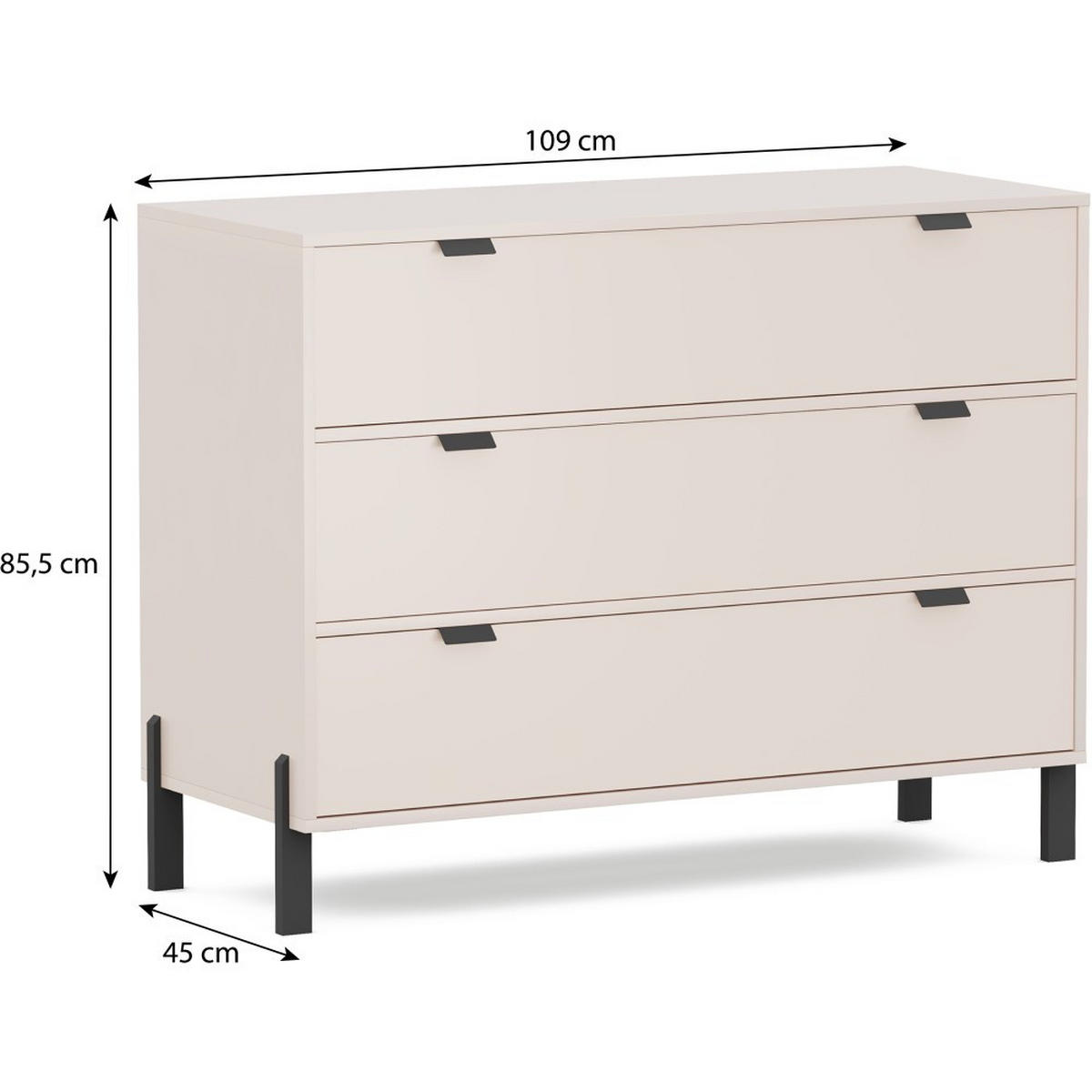 KOMMODE Cortina mit 3 Schubladen, Sandbeige - Sandfarben/Schwarz, Holzwerkstoff (109/85/45cm) - Beautysofa