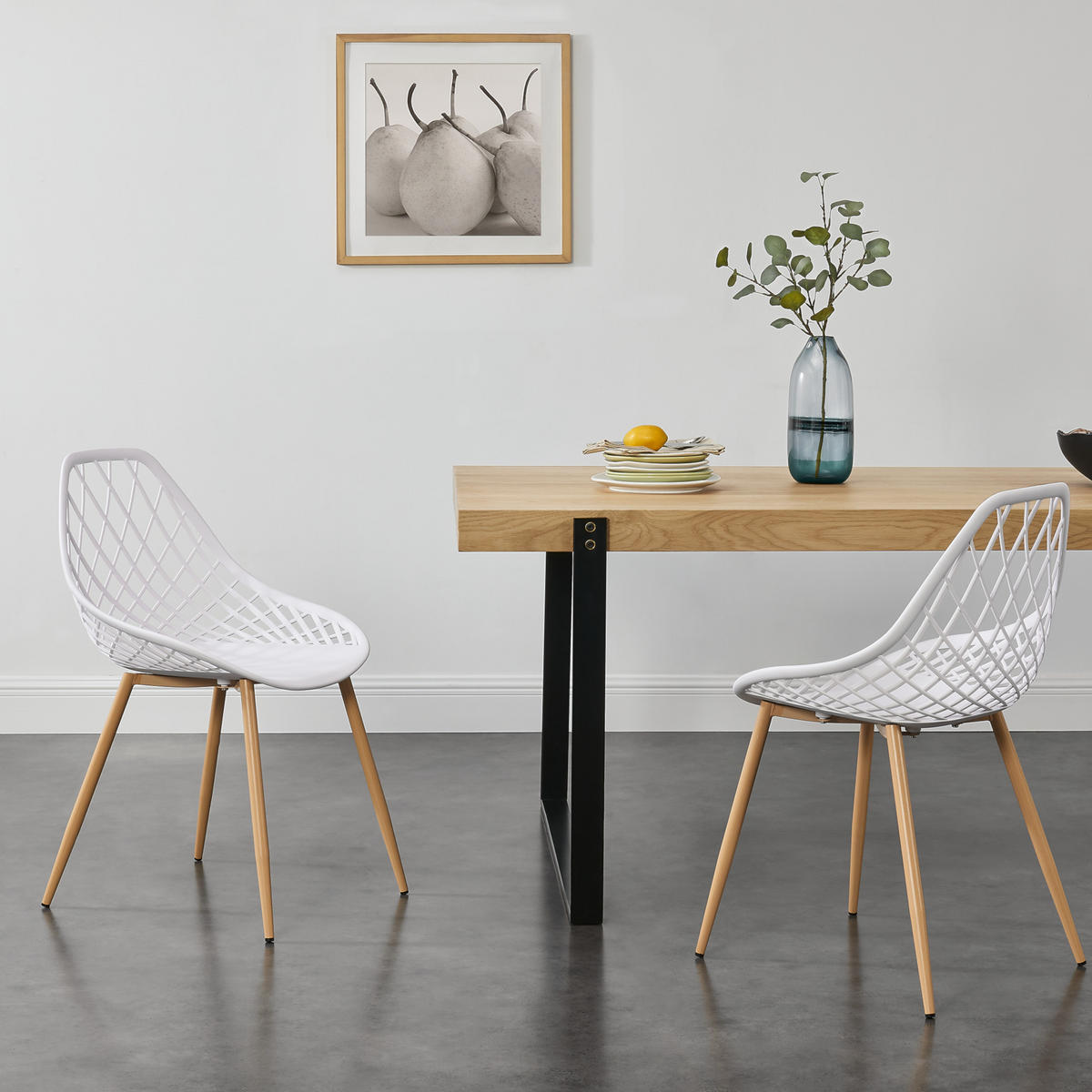 DESIGNSTUHL-SET 2 TLG. Warschau - Buchefarben/Weiß, Kunststoff/Metall (48/83/58cm) - [en.casa]