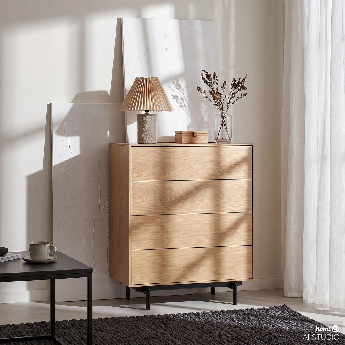 FURNIERTE KOMMODE - Eichefarben, Holzwerkstoff/Metall (80/100/40cm) - home24