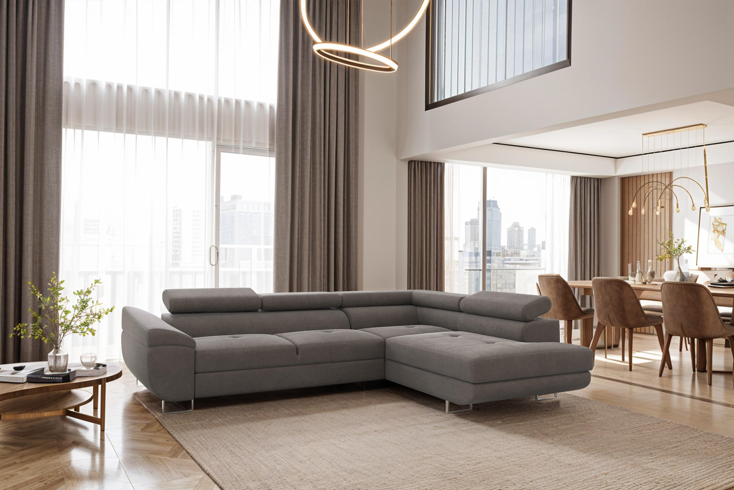 ECKSOFA FALIO L-Form Mit Schlaffunktion Im Modernen Stil Für Das Wohn Und Schlafzimmer Grau Rechts - Grau, Holz/Textil (275/202cm) - Kaiser Möbel