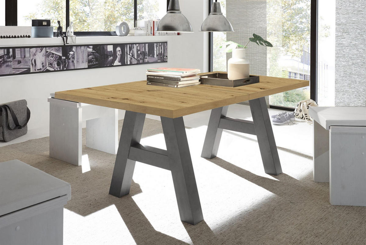 ESSTISCH ausziehbar Elia 3 160 x 90 x 75 Esszimmertisch Graphit/Asteiche - Eiche Artisan, Holz (160/90/75cm) - 58aufmkessel