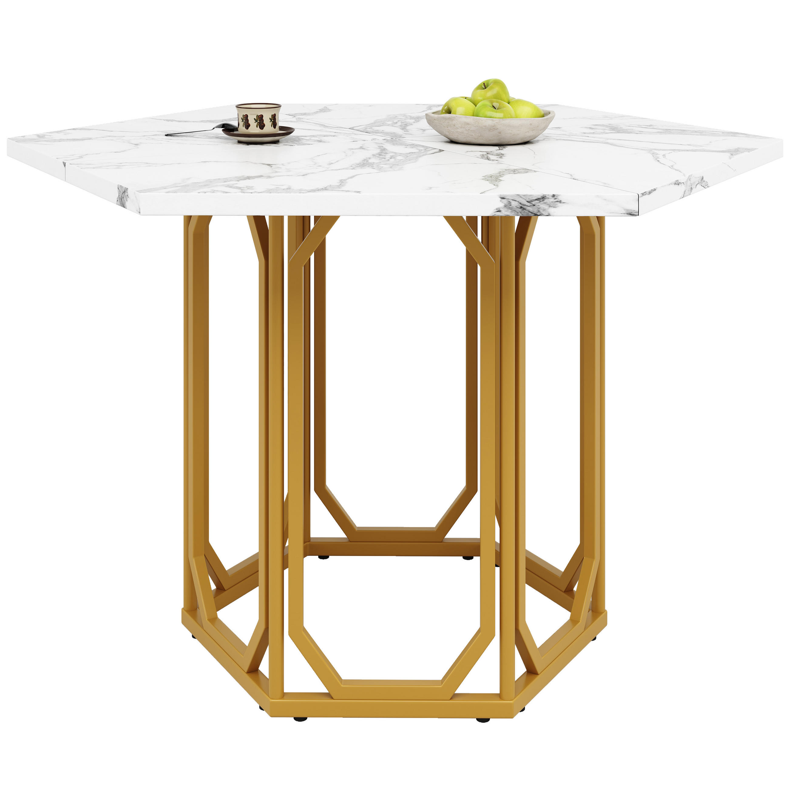 ESSTISCH, MDF in Marmoroptik mit Metallgestell, 110,2/95,4/75,5 cm, Weiß - Weiß, Holzwerkstoff (110.2/95.4/75.5cm) - Redom