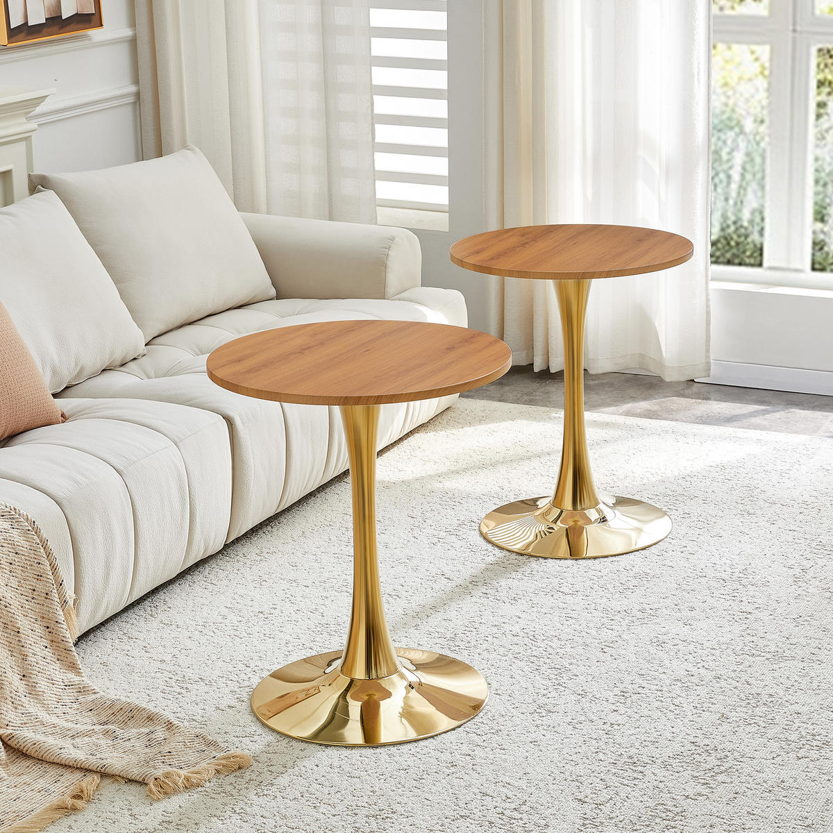 BEISTELLTISCH 60/60/72 cm Gold Holzoptik aus MDF und Metall mit runder Tischplatte - Schwarz, Holzwerkstoff (60/60/72cm) - OKWISH