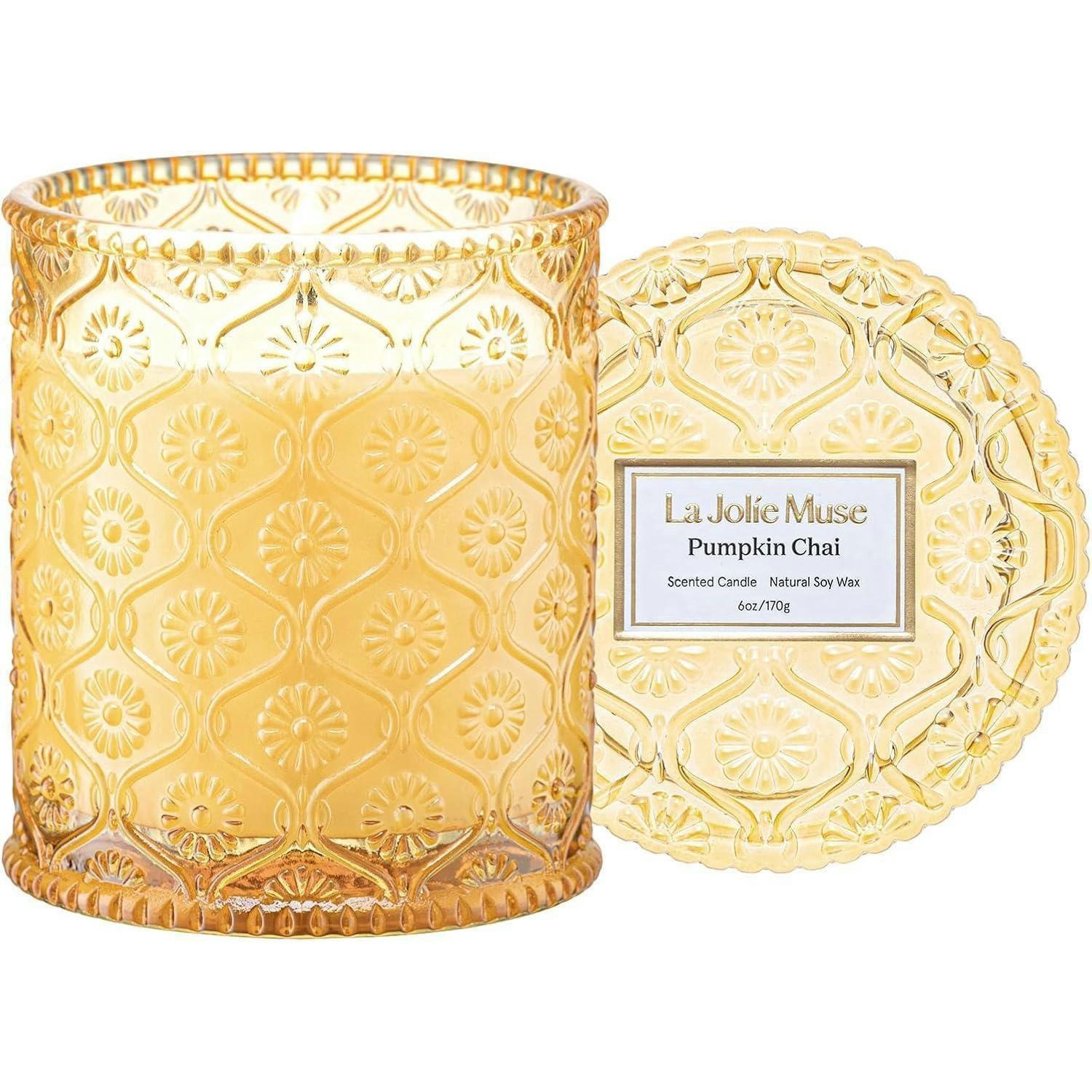 DUFTKERZE Kürbis Chai 170g 40h Brenndauer Glasdesign - Gelb, Paraffin (10cm)