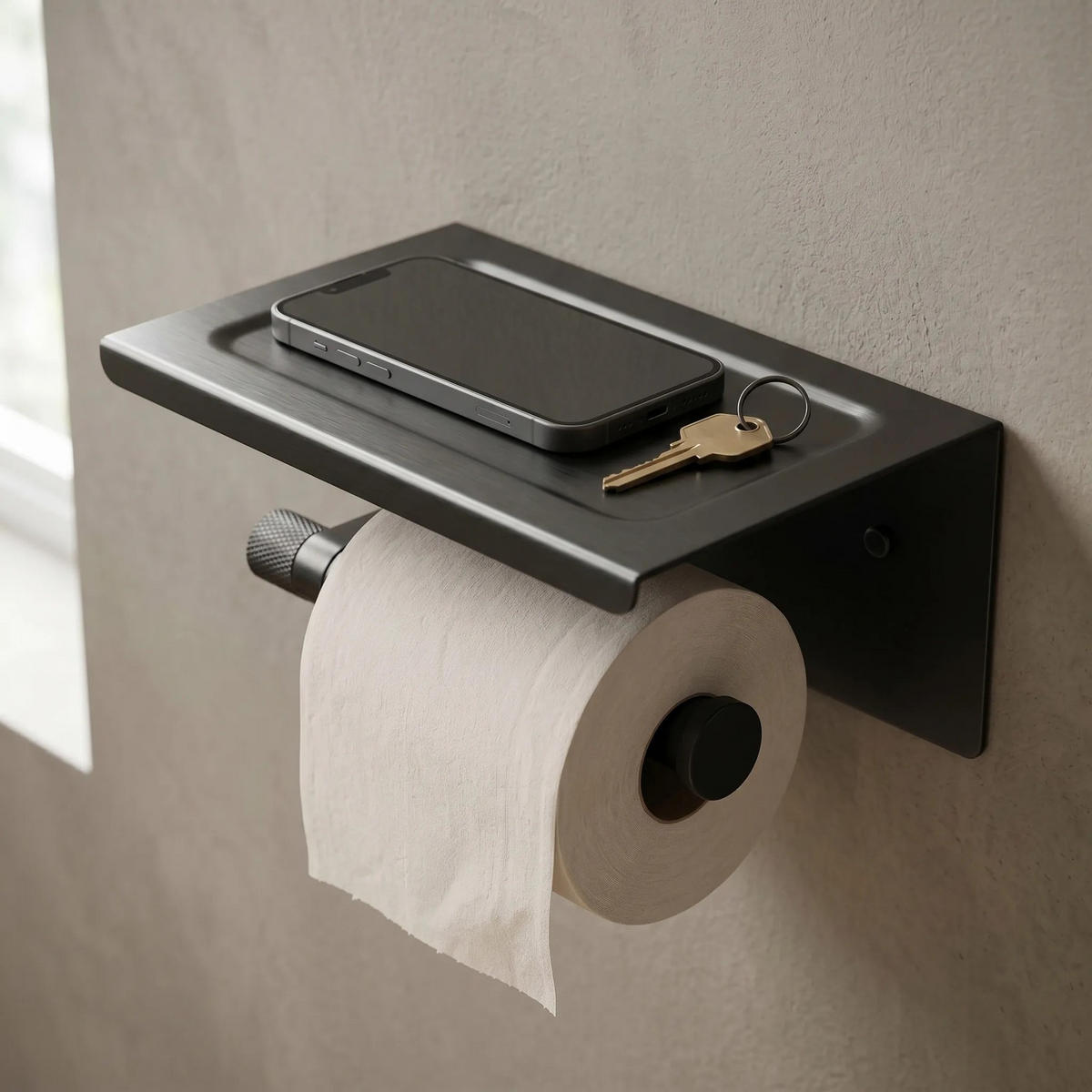 TOILETTENPAPIERHALTER Rea Mit Ablage 39105a Ori Titan - Titanfarben, Metall (18.7/8/11.8cm) - REA