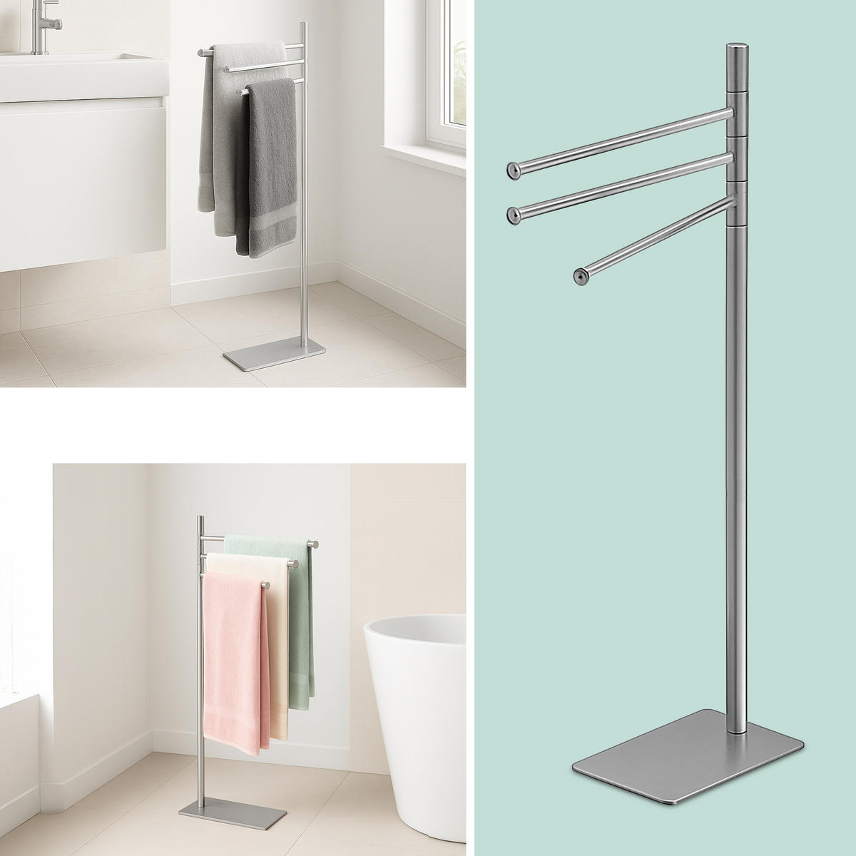 HANDTUCHSTÄNDER - Silberfarben, Textil/Metall (33.5/83/14cm) - Relaxdays