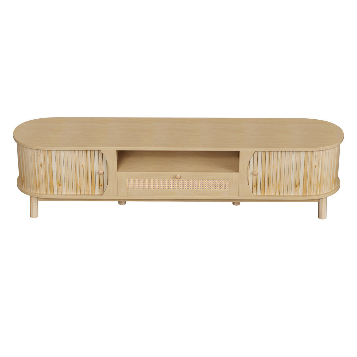 TV-SCHRANK 165 cm Natur MDF mit Rattan-Schublade, Schiebetüren & Stauraum - Naturfarben, Holzwerkstoff (165/46/37cm) - Urban Meuble
