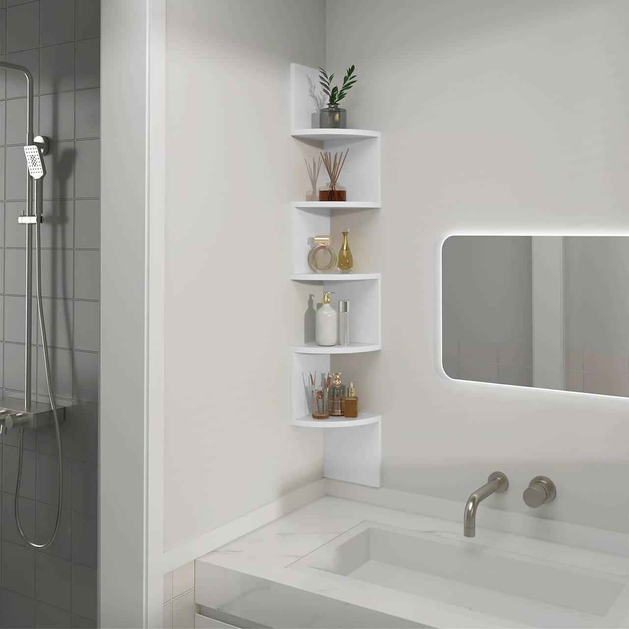 Thumbnail - Woltu Eckregal, Weiß, Holzwerkstoff, 5 Fächer, Rechteckig, 19.5x123x19.5 cm, Wohnzimmer, Regale, Eckregale