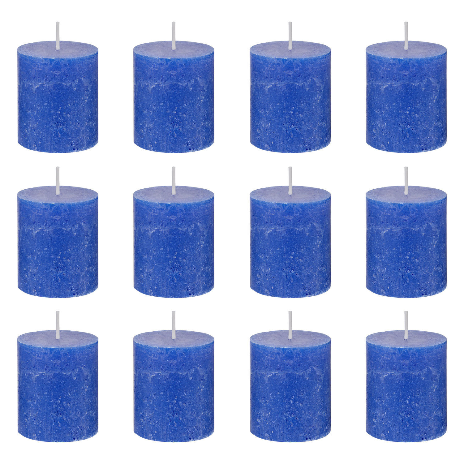 STUMPENKERZE (12er-Set) Rustic Ø6,8 x 13 cm - Blau, Paraffin (7/8/7cm) - Butlers