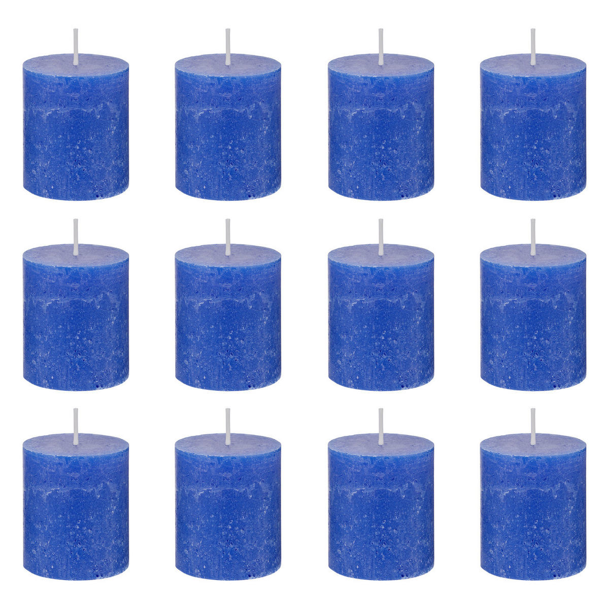 STUMPENKERZE (12er-Set) Rustic Ø6,8 x 13 cm - Blau, Paraffin (7/8/7cm) - Butlers