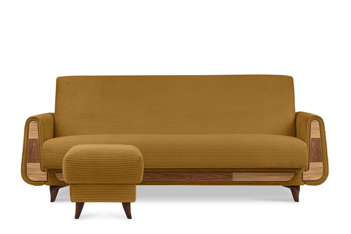 FUẞSTÜTZE GUSTAVO II, Gelb - Gelb/Braun, Holz/Holzwerkstoff (53/49/53cm) - KONSIMO®