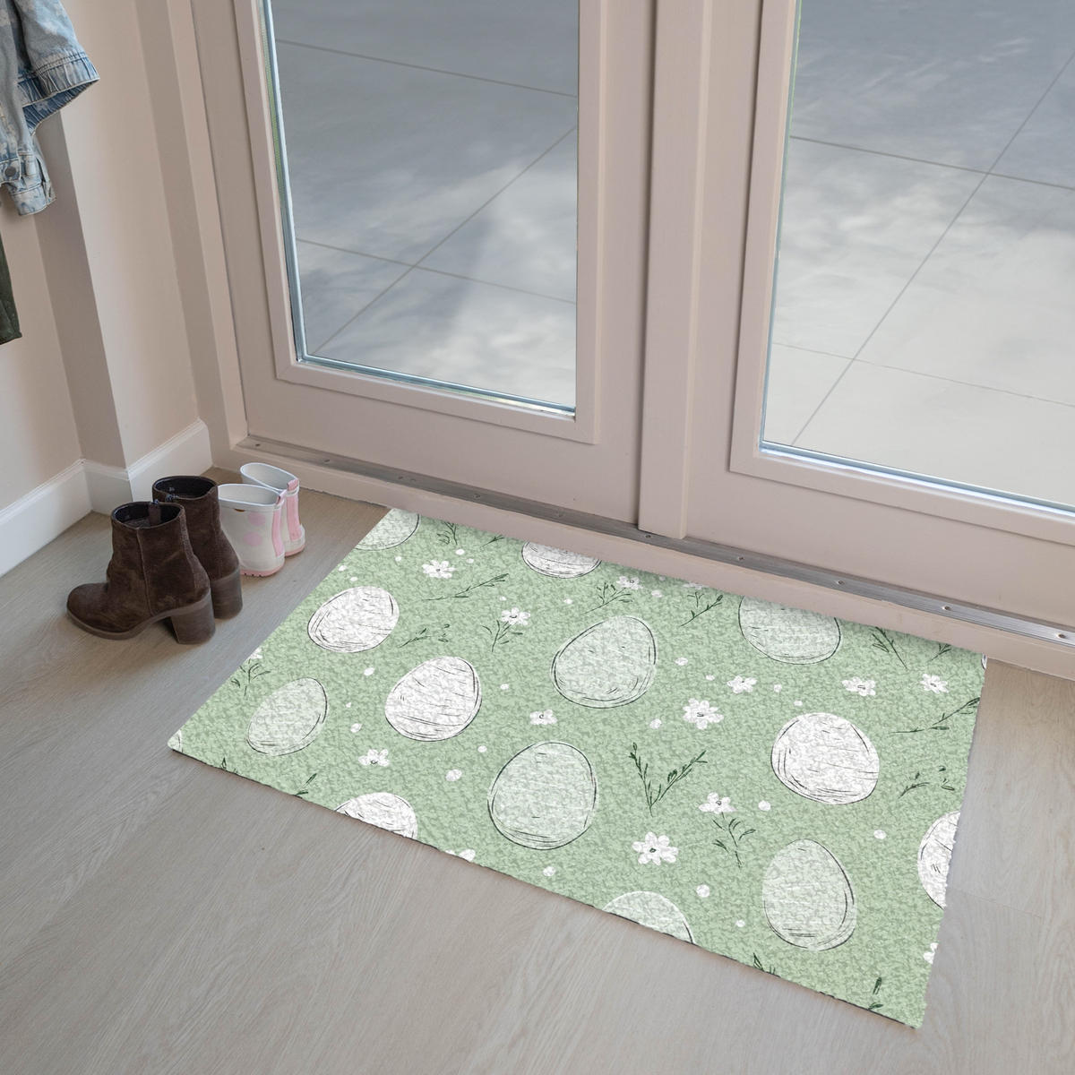 FUSSMATTE Grün - Eier - Muster 90x60 cm - Waldgrün, Kunststoff (60/90cm) - MuchoWow