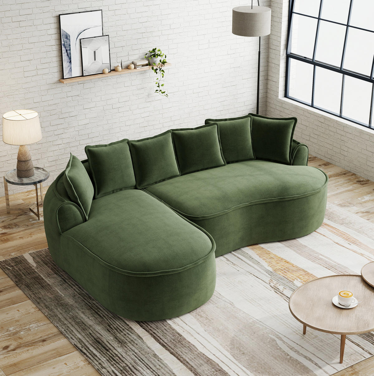 ECKSOFA 252/164/67 cm grün aus Chenille mit Schlaffunktion und Chaiselongue - Grün, Textil (164/252cm) - OKWISH