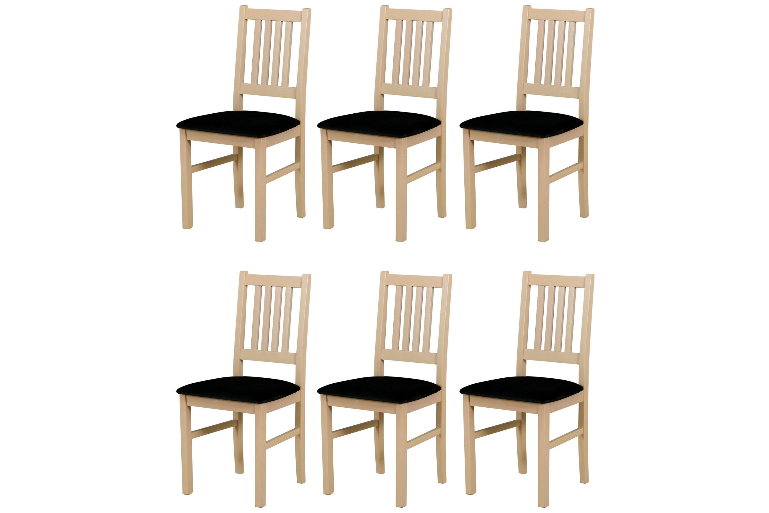 STUHL Bos 1 (6er Set) - Schwarz/Sonoma Eiche, Holz (43/94/40cm) - Leaf Design