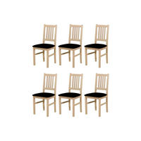 STUHL Bos 1 (6er Set) - Schwarz/Sonoma Eiche, Holz (43/94/40cm) - Leaf Design