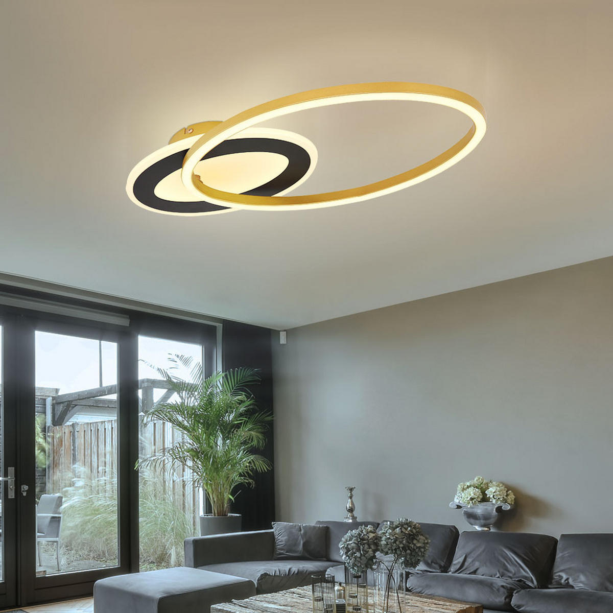 LED DECKENLEUCHTE SILLA I Schwarz Gold - Goldfarben, Metall (53/23.5/7cm) - Globo Lighting