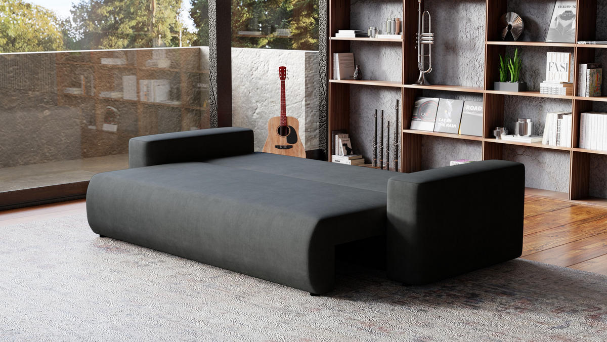 SOFA Bubi mit Bettkasten und Schlaffunktion, Velourstoff - Graphitfarben, Holzwerkstoff (242/85/95cm)