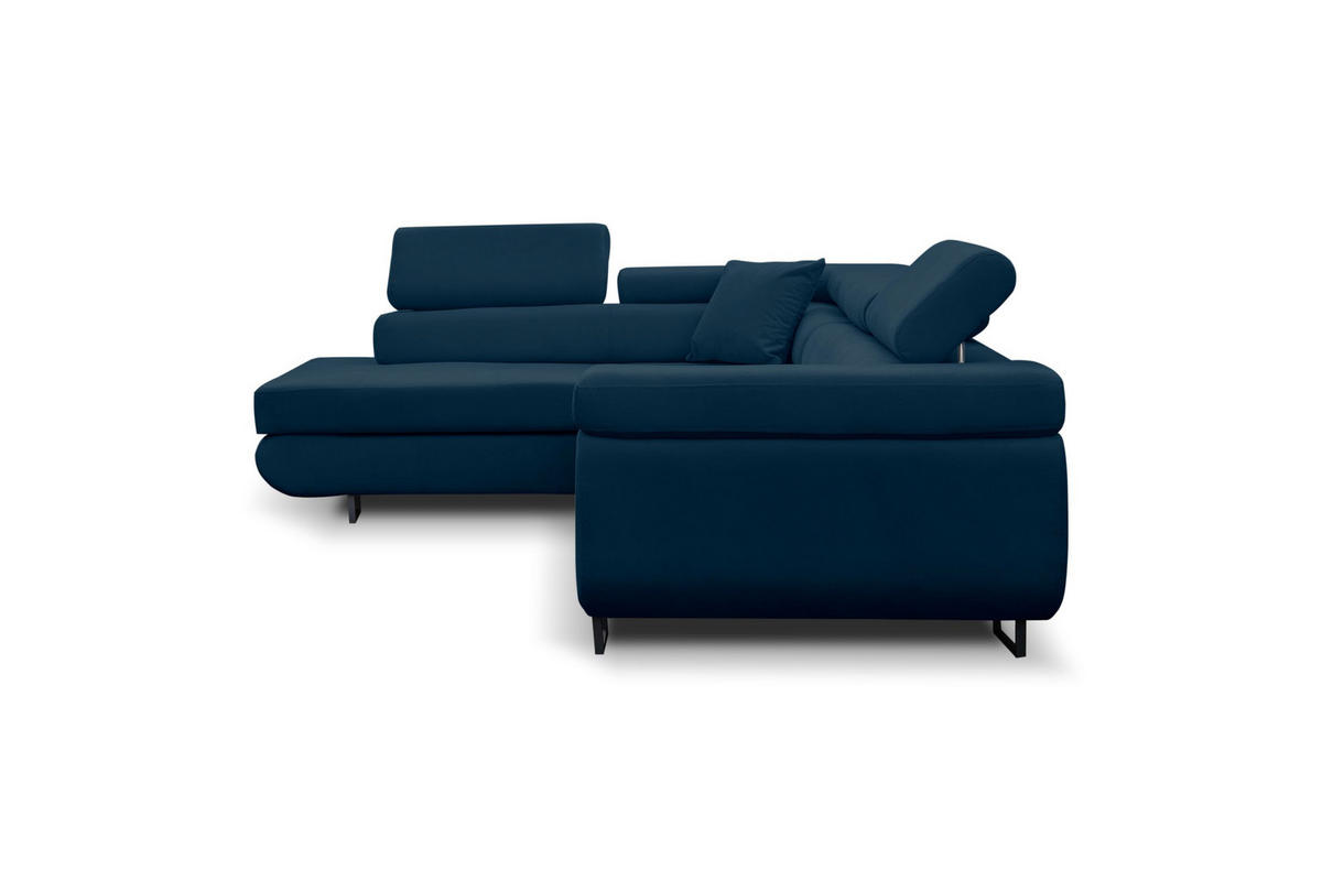 ECKSOFA Jerry in L-Form mit Schlaffunktion und Bettkasten, Farbe: Blau, Veloursstoff, Ottomane Links - Blau, Textil (202/275cm) - VENASI MÖBEL