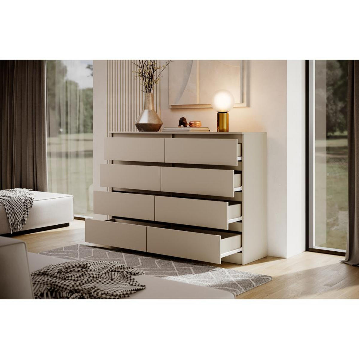 KOMMODE Lemon 140 cm mit acht Schubladen kaschmir - Kaschmir, Holzwerkstoff (140/101.5/39cm) - Beautysofa