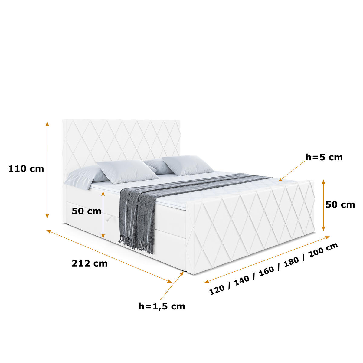 BOXBETT LEPARO-Z - 120 x 200 - H3 - Weiß Hochglanz - Weiß, Holzwerkstoff (120/200cm) - ALTDECOR