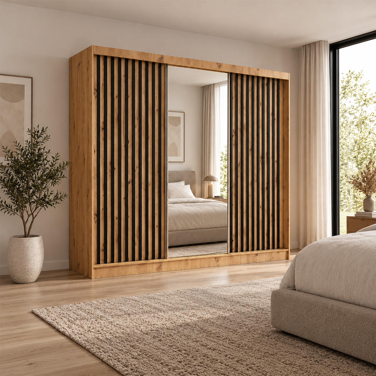 KLEIDERSCHRANK Lumil 240 cm Artisan Spiegel Griffe silber - Eiche Artisan, Holzwerkstoff (240/216/61cm) - KS Home Concept