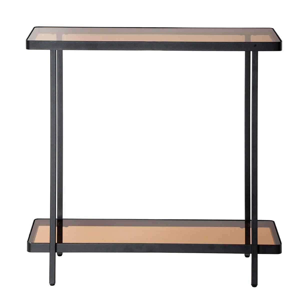 KONSOLBORD med två hyllor i rökfärgat glas, 80 cm brett - ORA - Svart, Metall (41.5/30/80cm) - Calicosy