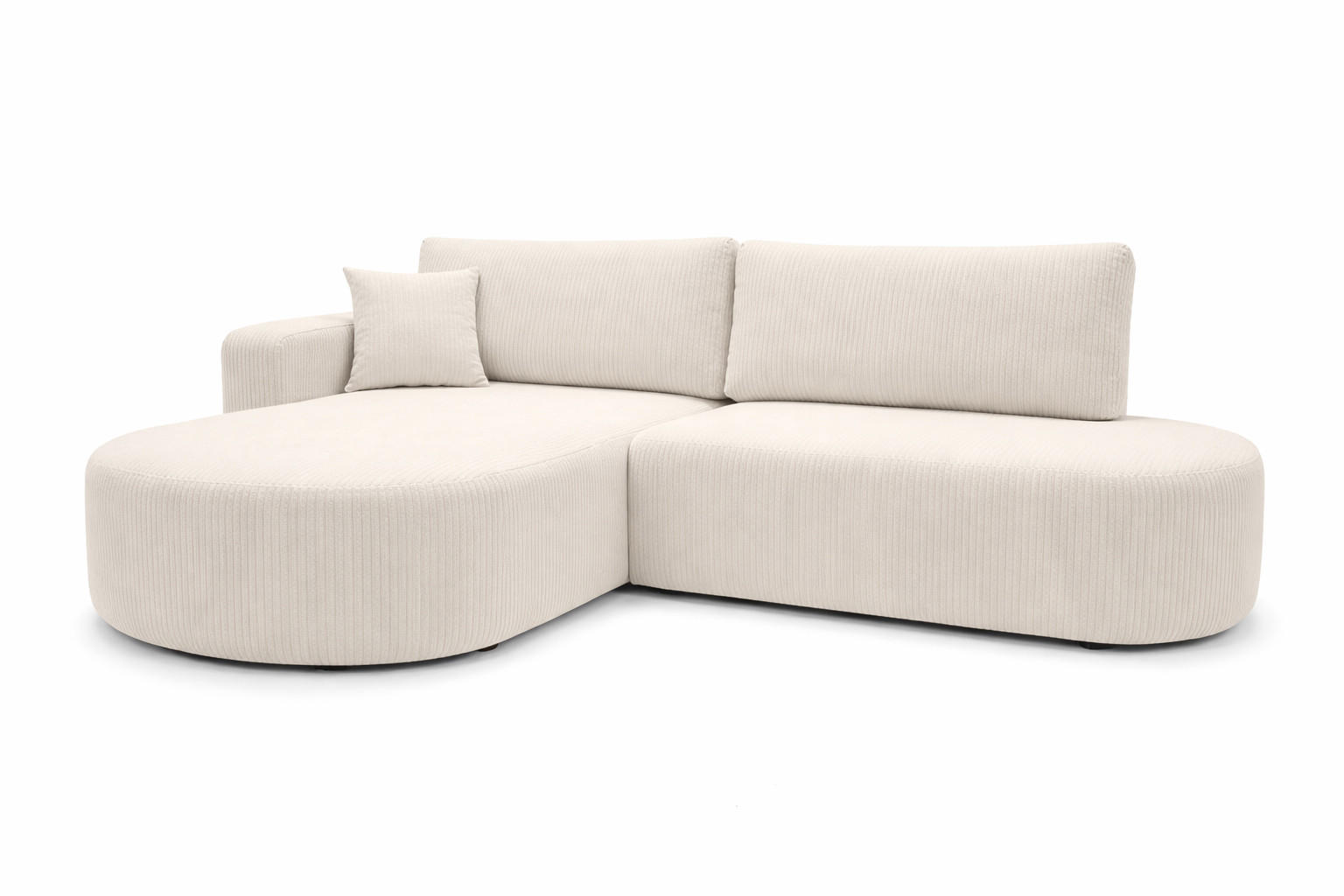 ROHOVÁ SEDAČKA s funkcí spaní a úložným prostorem, manšestrová tkanina Poso, Béžová, Levá strana, ROUND ONE OPEN XL - krémová, dřevo (262/175cm) - Kaiser Möbel