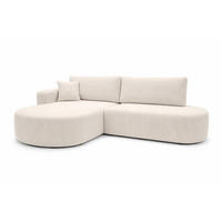 ECKSOFA Mit Schlaffunktion Und Bettkasten, Cordstoff Poso, Beige, Links, ROUND ONE OPEN XL - Creme, Holz (262/175cm) - Kaiser Möbel