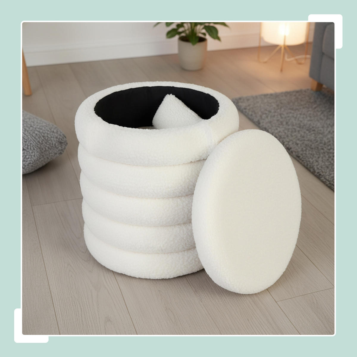 HOCKER - Weiß, Holzwerkstoff/Textil (37/44/37cm) - Relaxdays