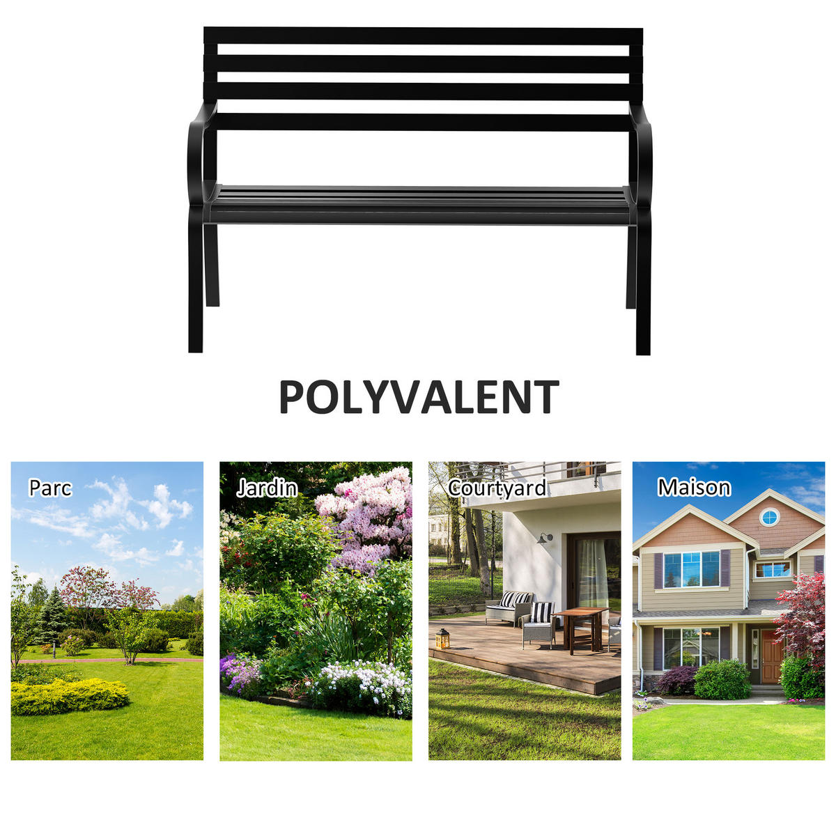 GARTENBANK DE-17758 2-Sitzer mit zeitgenössischem Design Schwarz - Schwarz, Metall (127/82/58cm) - ComfortXL