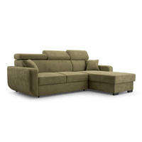 ECKSOFA CASTELLO Grün Plüsch-Stoff mit Schlaffunktion - Grün, Holz (236/165cm) - MASSENO
