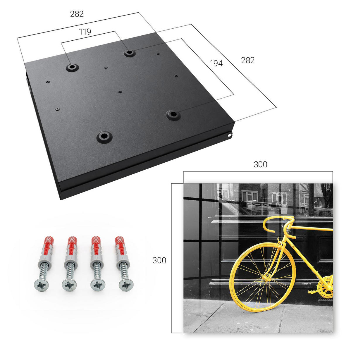 SCHLÜSSELBOX Schwarz 30x30 cm- Türöffnung nach rechts - Gelbes Fahrrad - Gelb, Metall (30/30/5cm) - TULUP