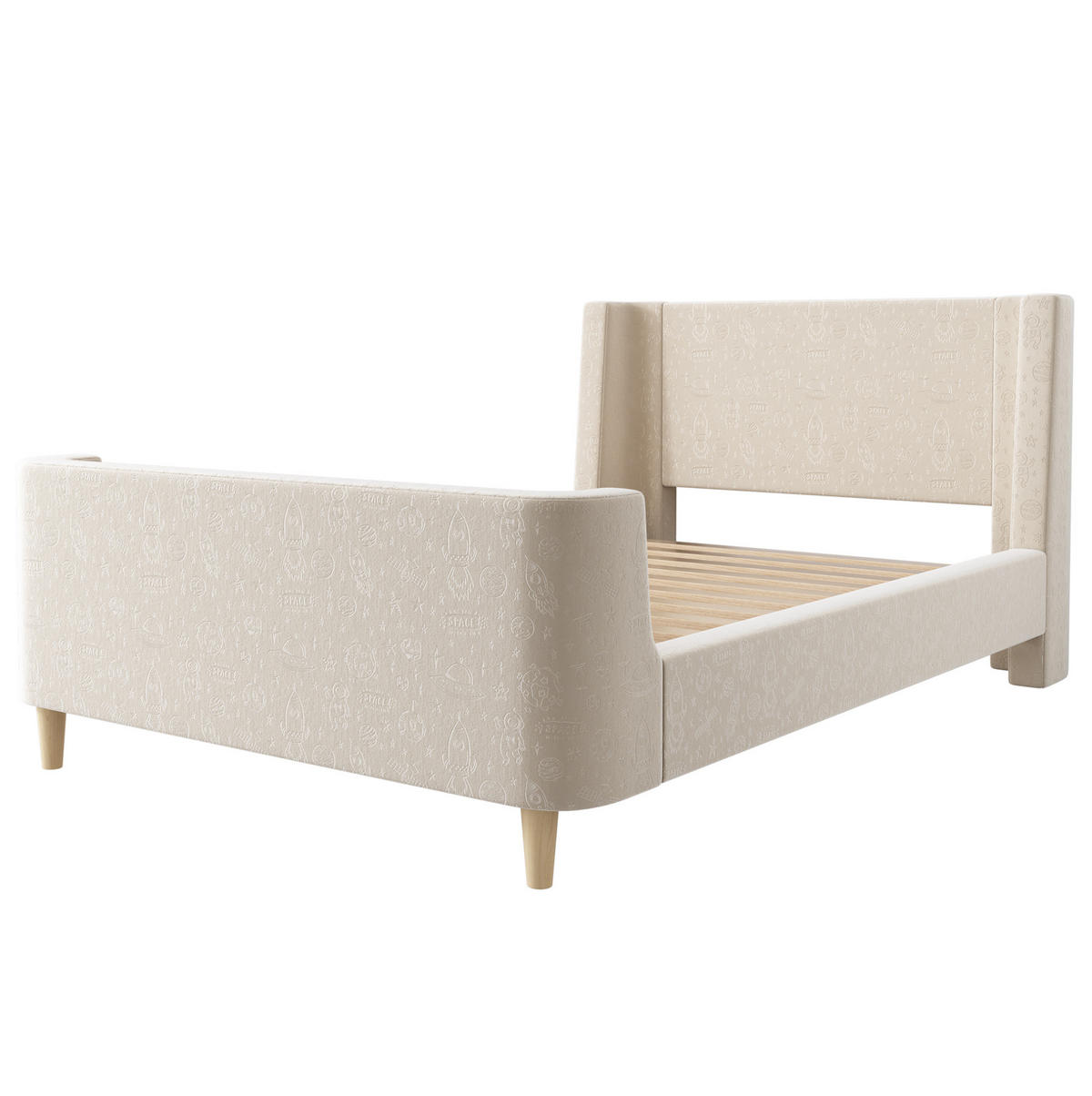KINDERBETT 90/200 cm in Beige aus Samt mit Weltraummuster und Schlittenform - Beige, Textil (90/200cm) - Flora Grace