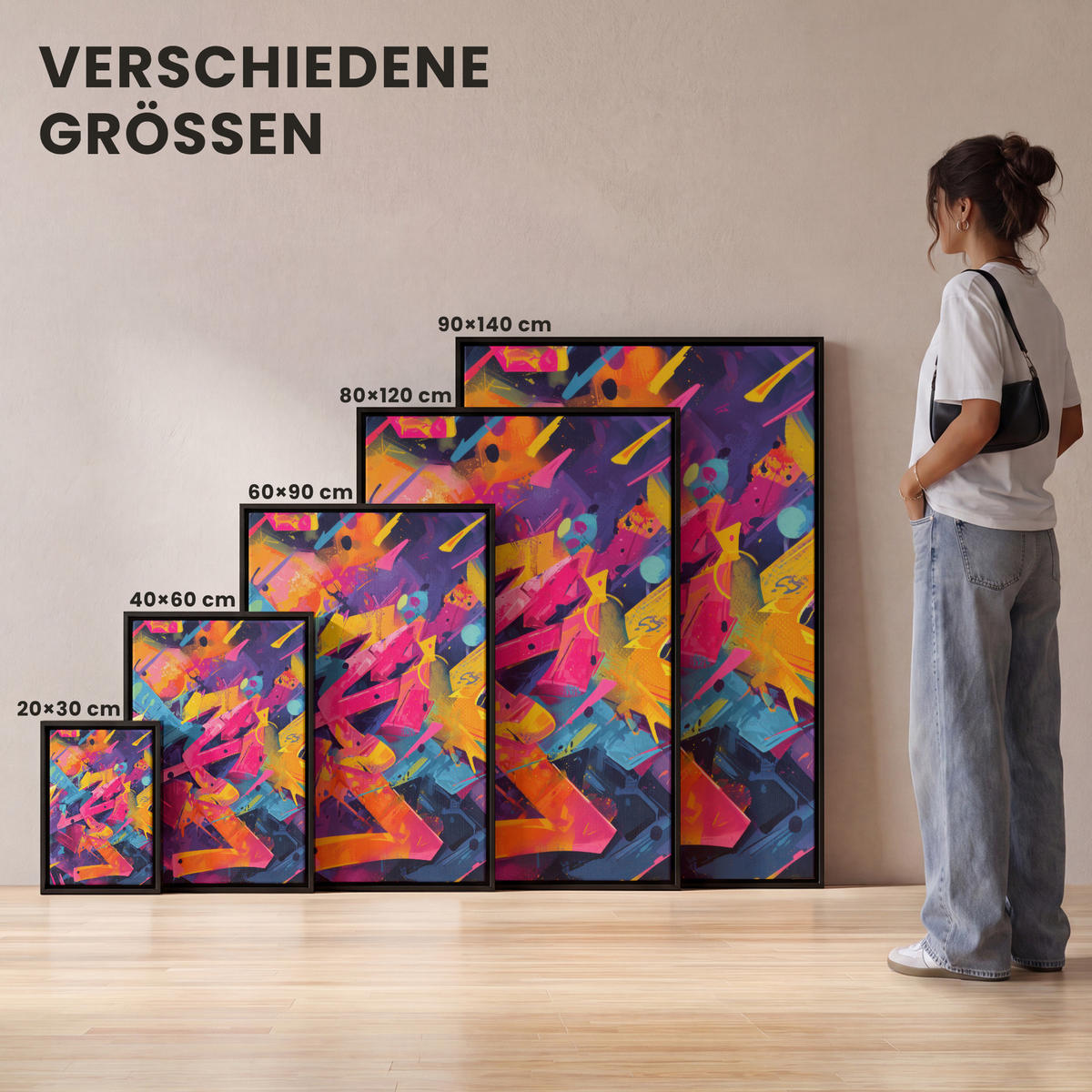 LEINWAND Bilder mit Rahmen - Abstrakt - Formen - Farbenfroh - 60x90 - Magenta, Textil (60/90cm) - MuchoWow