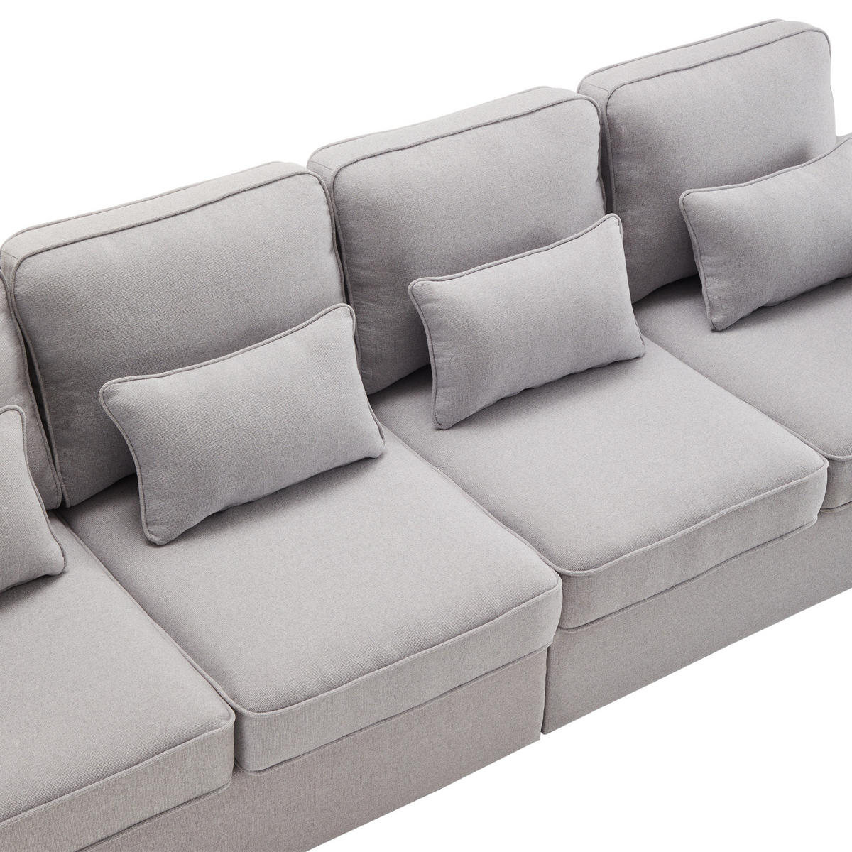 4-SITZER SOFA Leinen Grau mit Armlehnentaschen und 4 Kissen - Hellgrau, Holzwerkstoff/Kunststoff (264/87/83cm) - WISHDOR
