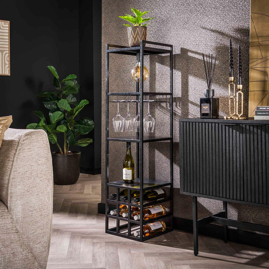 Thumbnail - Hoyz Collection Weinregal, Schwarz, Metall, 33x132x35 cm, CE, Wohnzimmer, Regale, Weinregale
