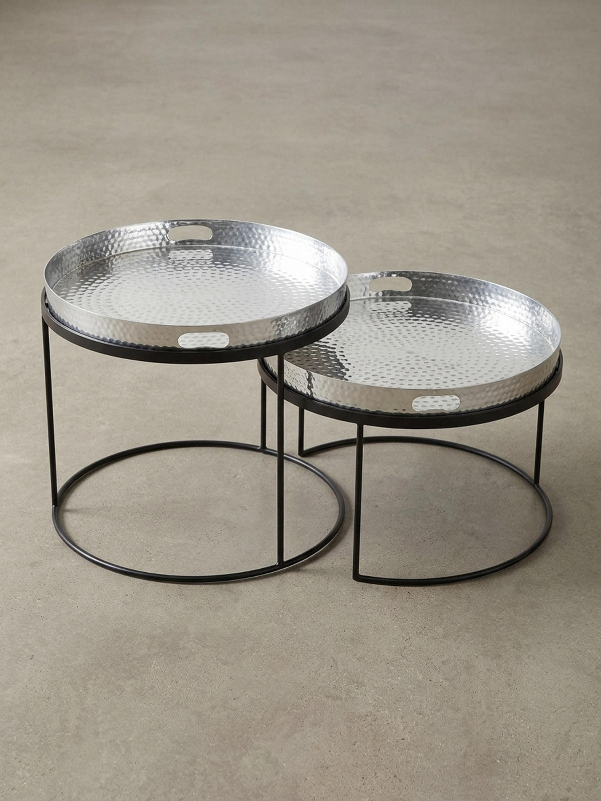 COUCHTISCH 2er Set Aluminium Hammerschlag Handgefertigt, Silber 56x56x33 cm - Silberfarben/Schwarz, Metall (56/56/33cm) - KADIMA DESIGN