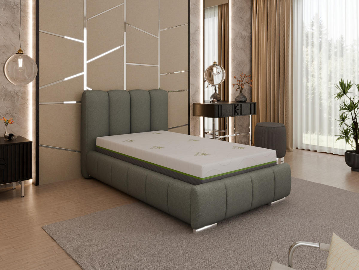 POLSTERBETT Zaira 100x200cm – Elegantes Polsterbett für modernen Wohnstil , ZONIERTE TASCHENFEDERN KOKOS (21cm), grau - Grau, Holz (100/200cm) - Homesy