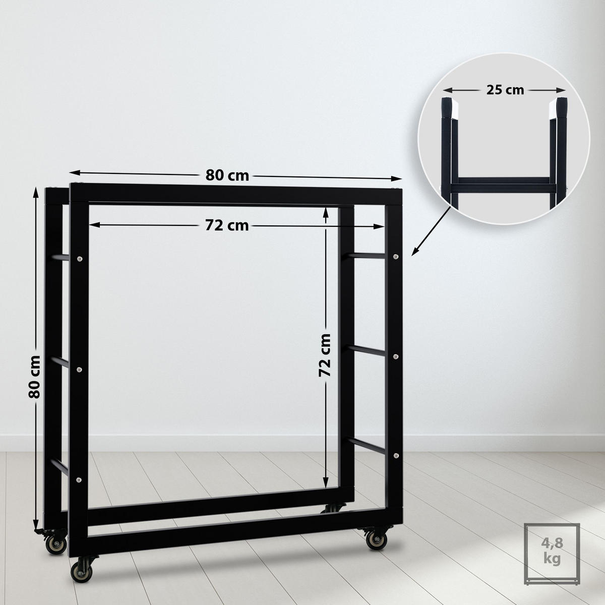 KAMINHOLZREGAL 80/25/80 cm Metall schwarz - Schwarz, Metall (80/80/25cm) - CLP